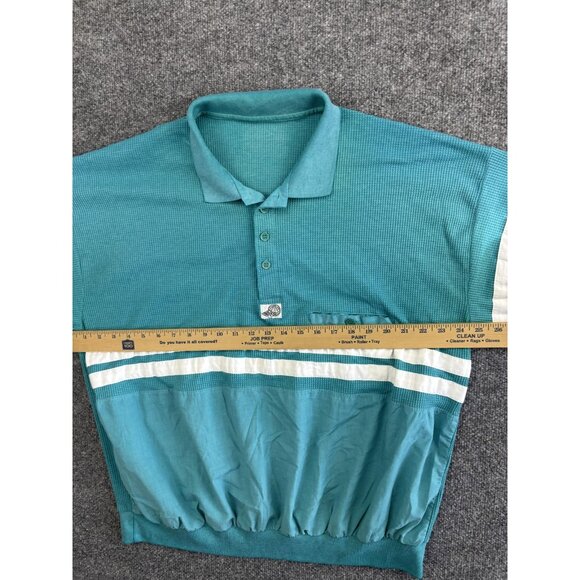 Vintage Huk A-Poo Shirt Mens L Teal White Striped Retro Polo Short Sleeve 80s - Picture 4 of 6